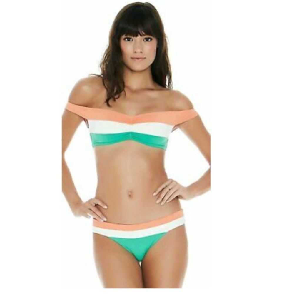 I*Space Size Large Color Block Off Shoulder Bikini